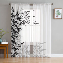 Black And White Bamboo Tulle Sheer Curtains