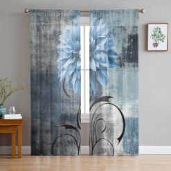 Oil Painting Blue Tulle Sheer Curtains