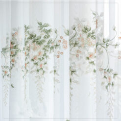 Green Leaf Floral Embroidered Tulle Window Curtains