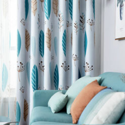 Nordic Blue Leaf Blackout Curtain Thick Curtains For Living Room