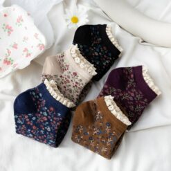 Lace Vintage Nordic Flower Ethnic Floral Cotton Socks