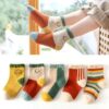 5 Pairs Cute Baby Girls Socks Autumn Rainbow Stripes