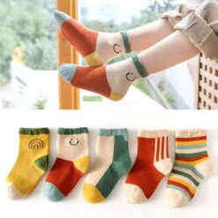 5 Pairs Cute Baby Girls Socks Autumn Rainbow Stripes
