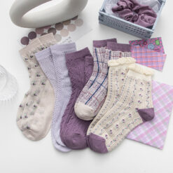 Autumn Winter Purple Dark Pattern Mid-tube Socks