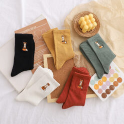 Embroidery Little Fox Women Socks, 5pair