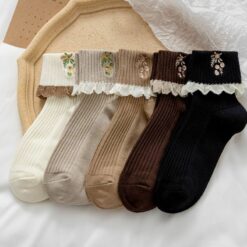Frilly Ruffle Socks Retro Vintage Socks, 5pair