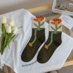 Flower Cotton Long Women Socks, Japanese Style