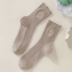 Vintage Flower Embroidery Cotton Long Women Socks