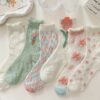 Vintage Flower Socks Cute Crystal Silk Long Sock