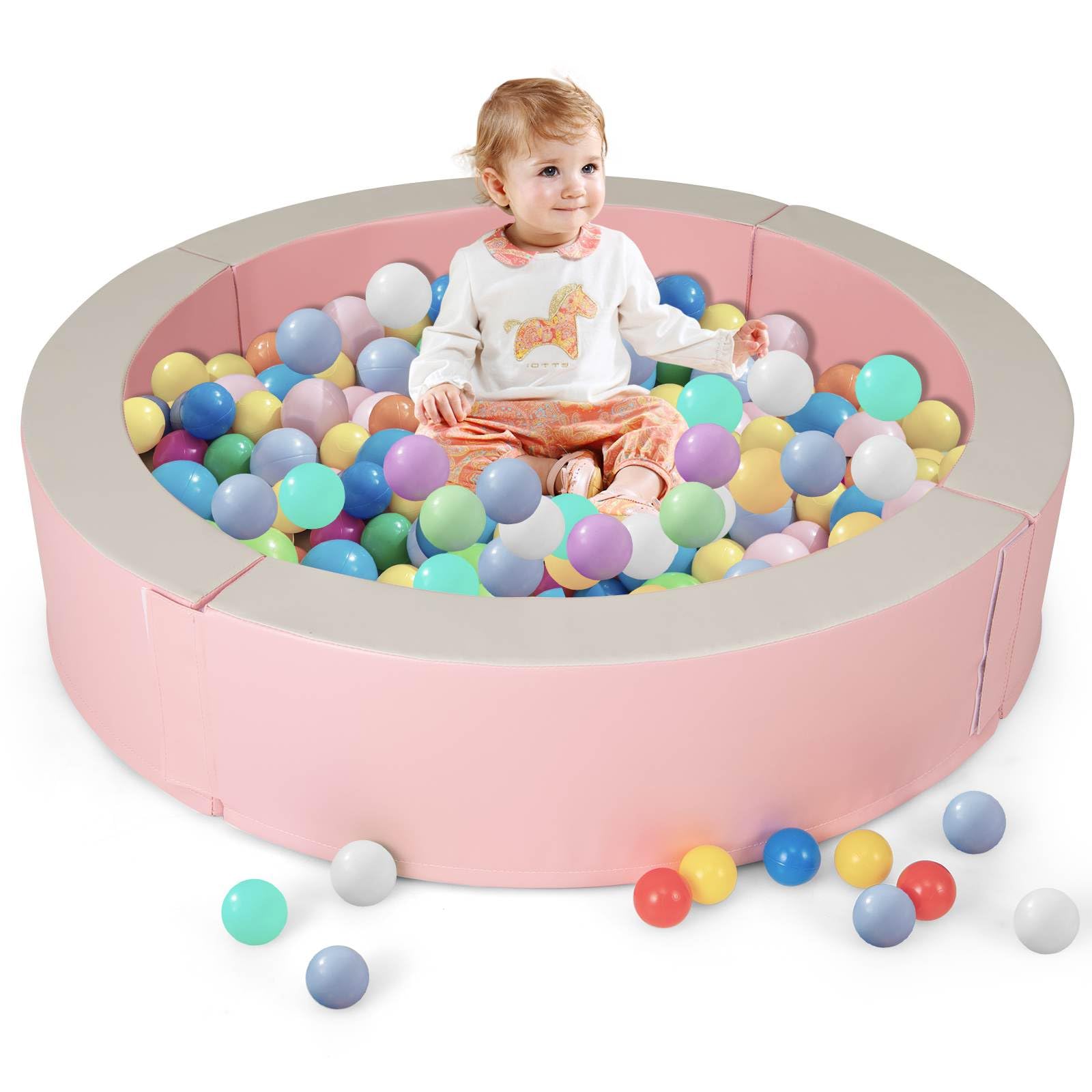  113 x 26 cm Baby Ball Pit, Detachable Foam Ball Pit with 50 Colorful Ocean Balls