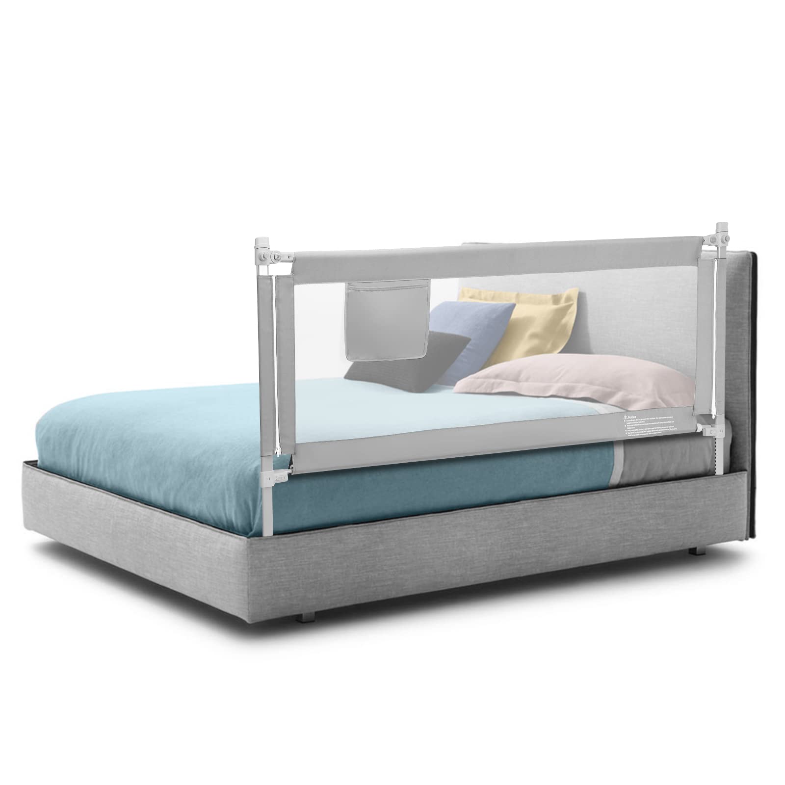  176CM Toddler Bedrail, Extra Tall Safety Bed Guardrail W/Anti-Collision Cotton & Side Pocket