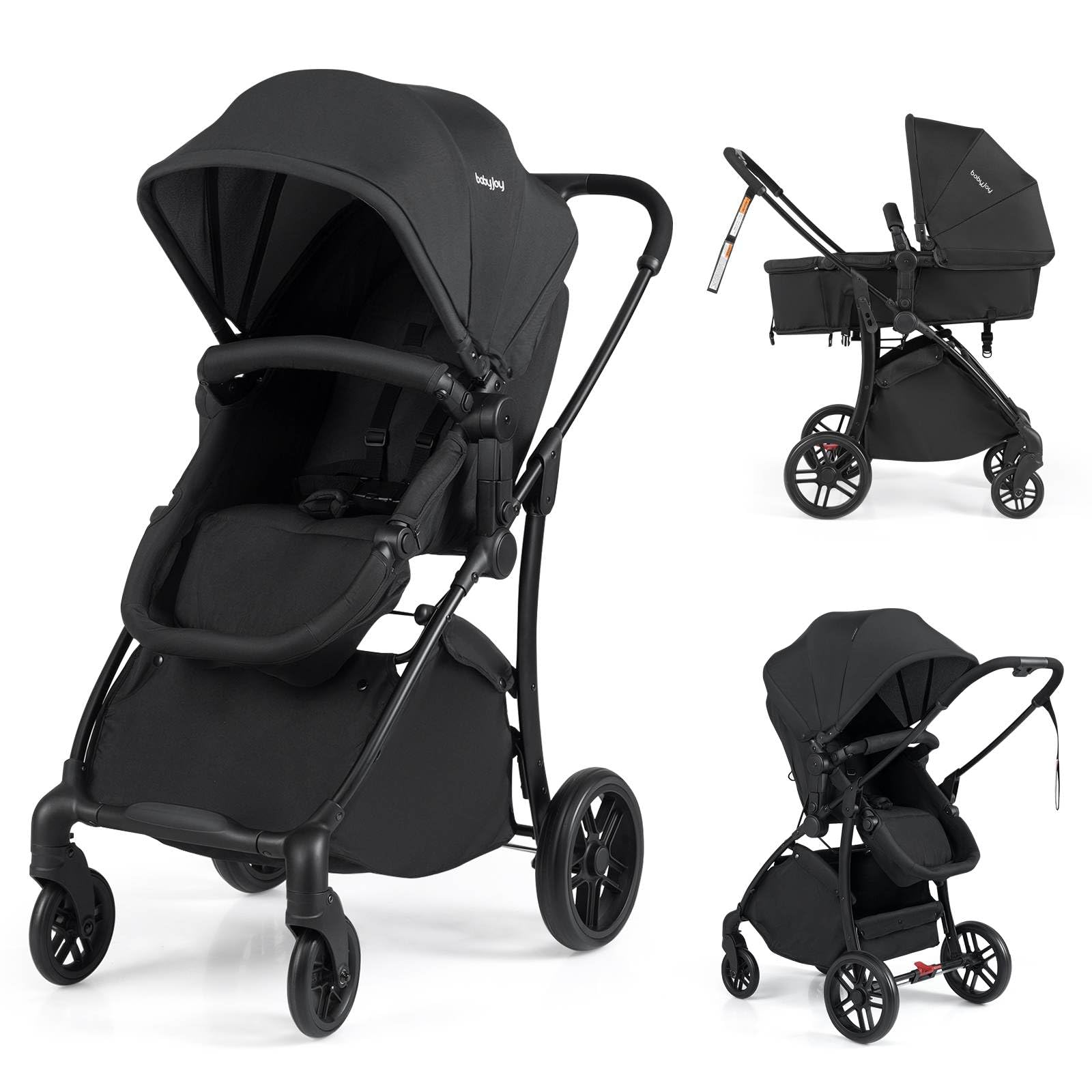 2-in-1 Foldable Baby Stroller with Reversible Seat and Adjustable Backrest