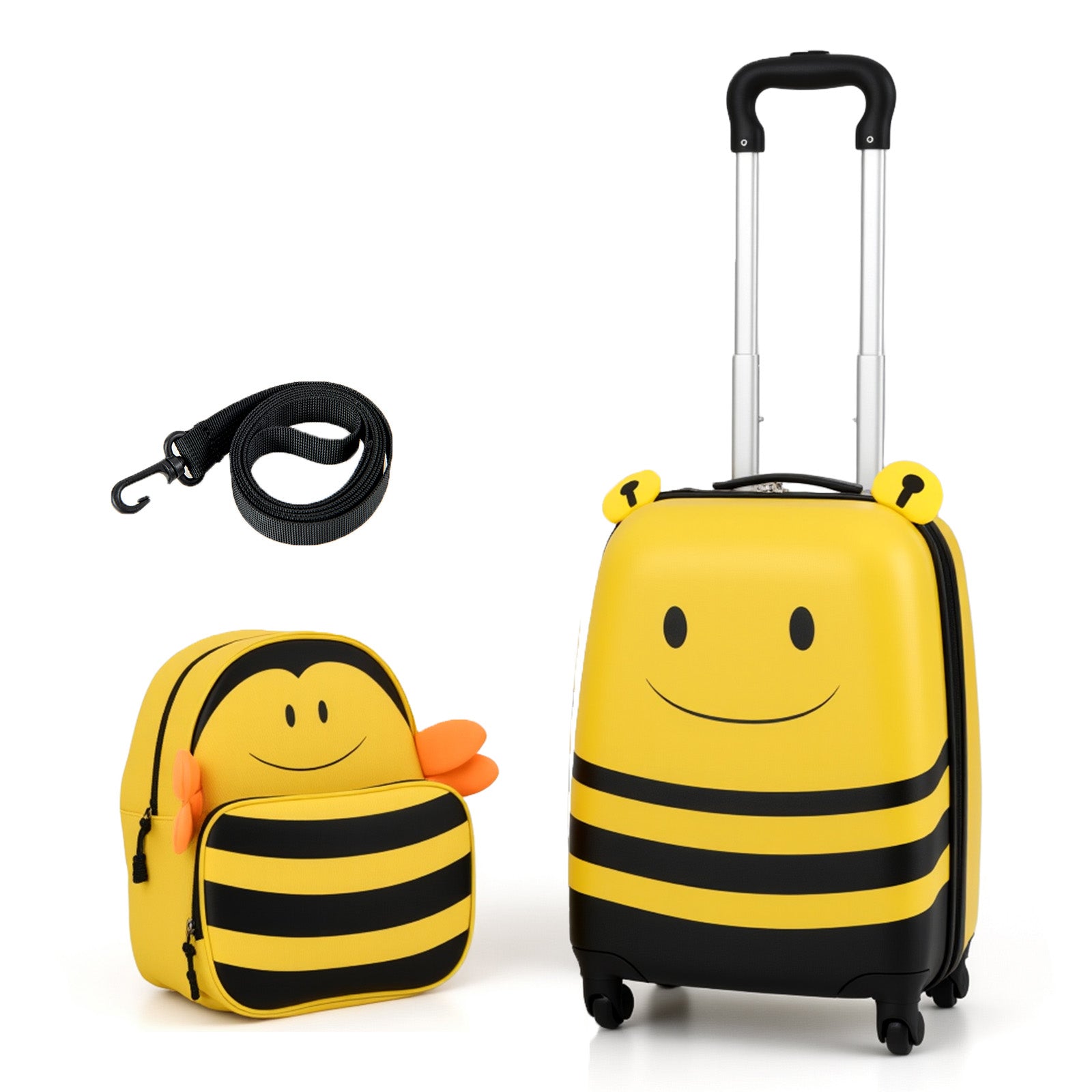 2 PCS Kids Luggage Set on Wheels, 16â€ Portable Bee Suitcase & 12â€ Backpack