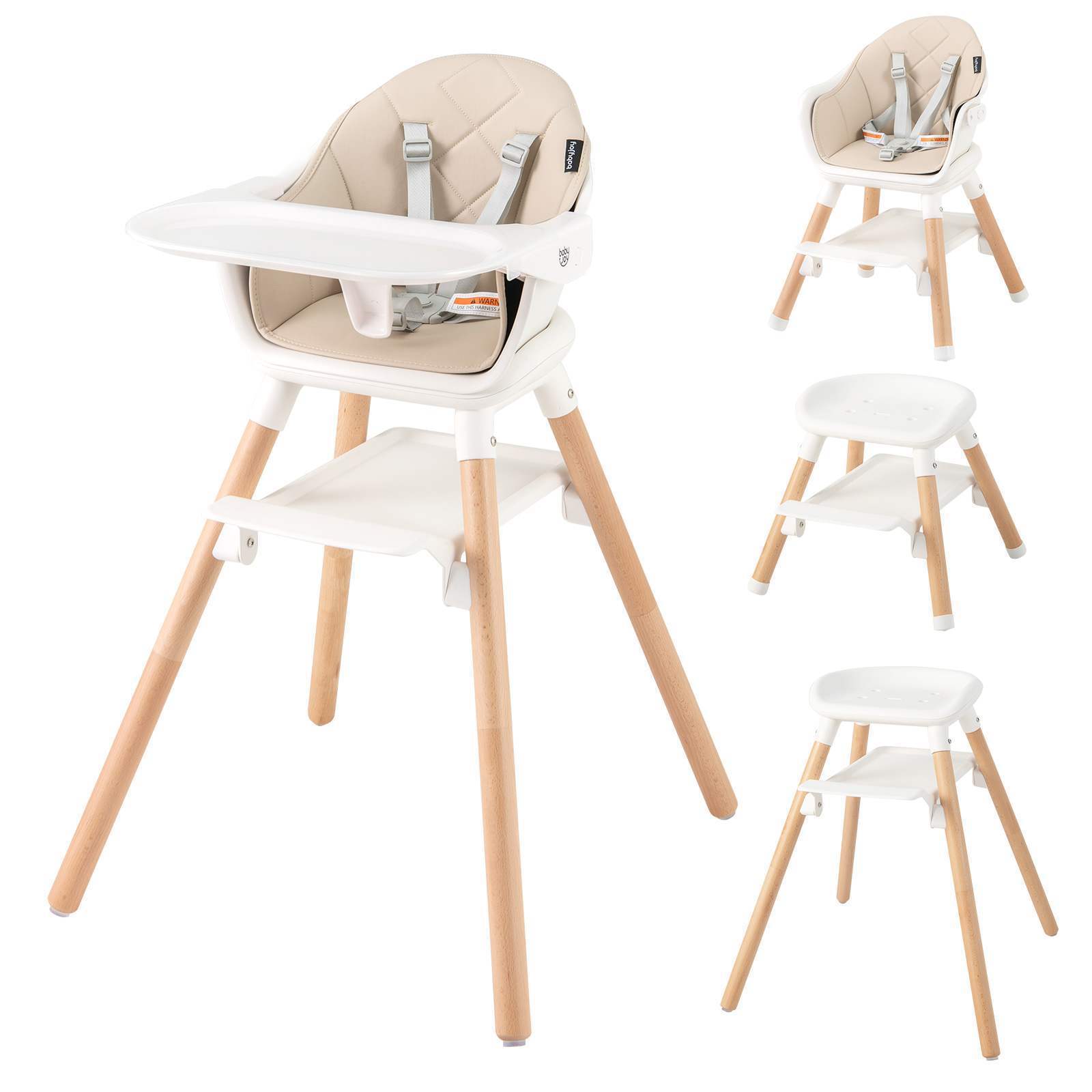  6-in-1 Convertible Wooden High Chair Baby Highchair up to 6 Years Old