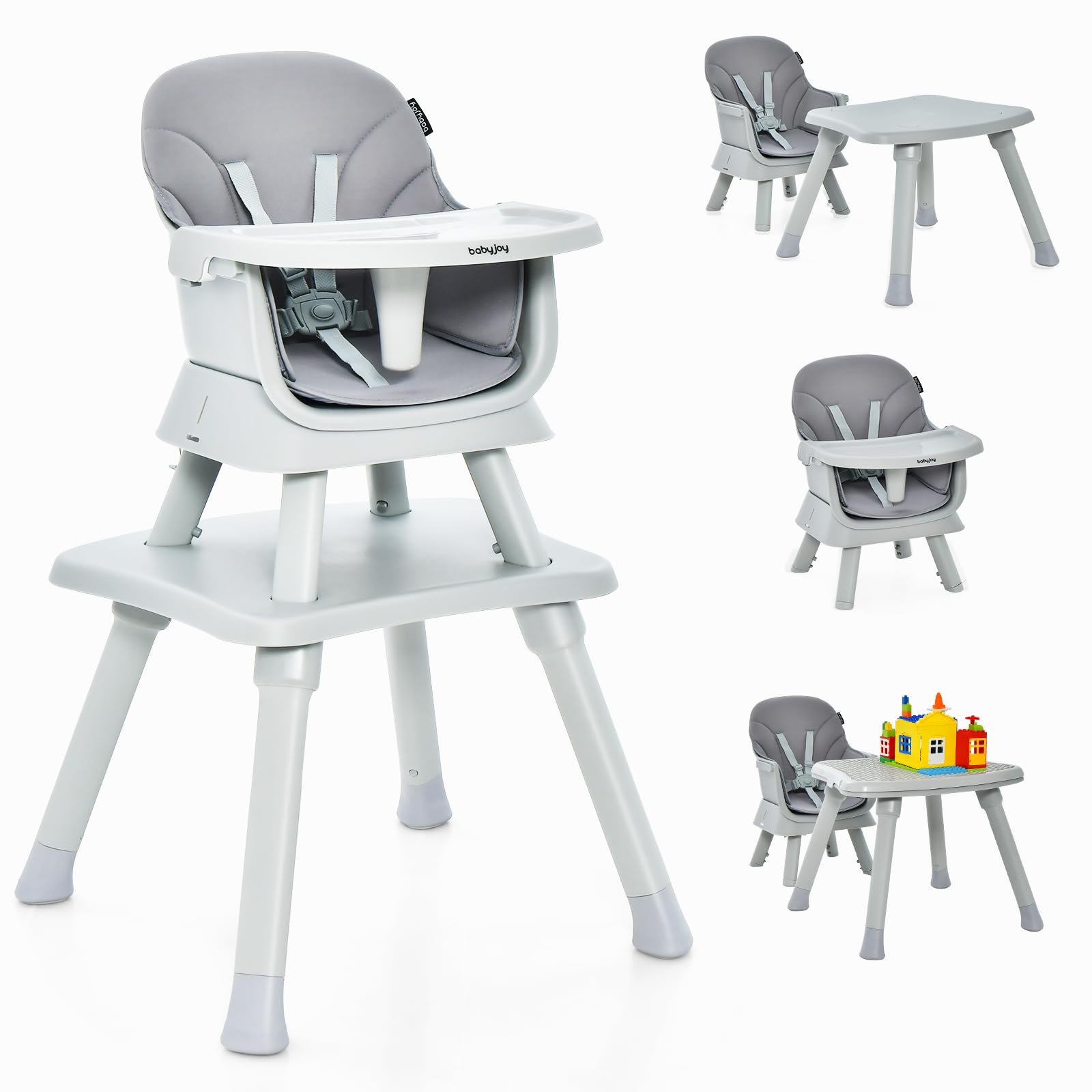  8 in 1 Baby Highchair Convertible High Chair for Infants w/Adjustable & Washable Tray