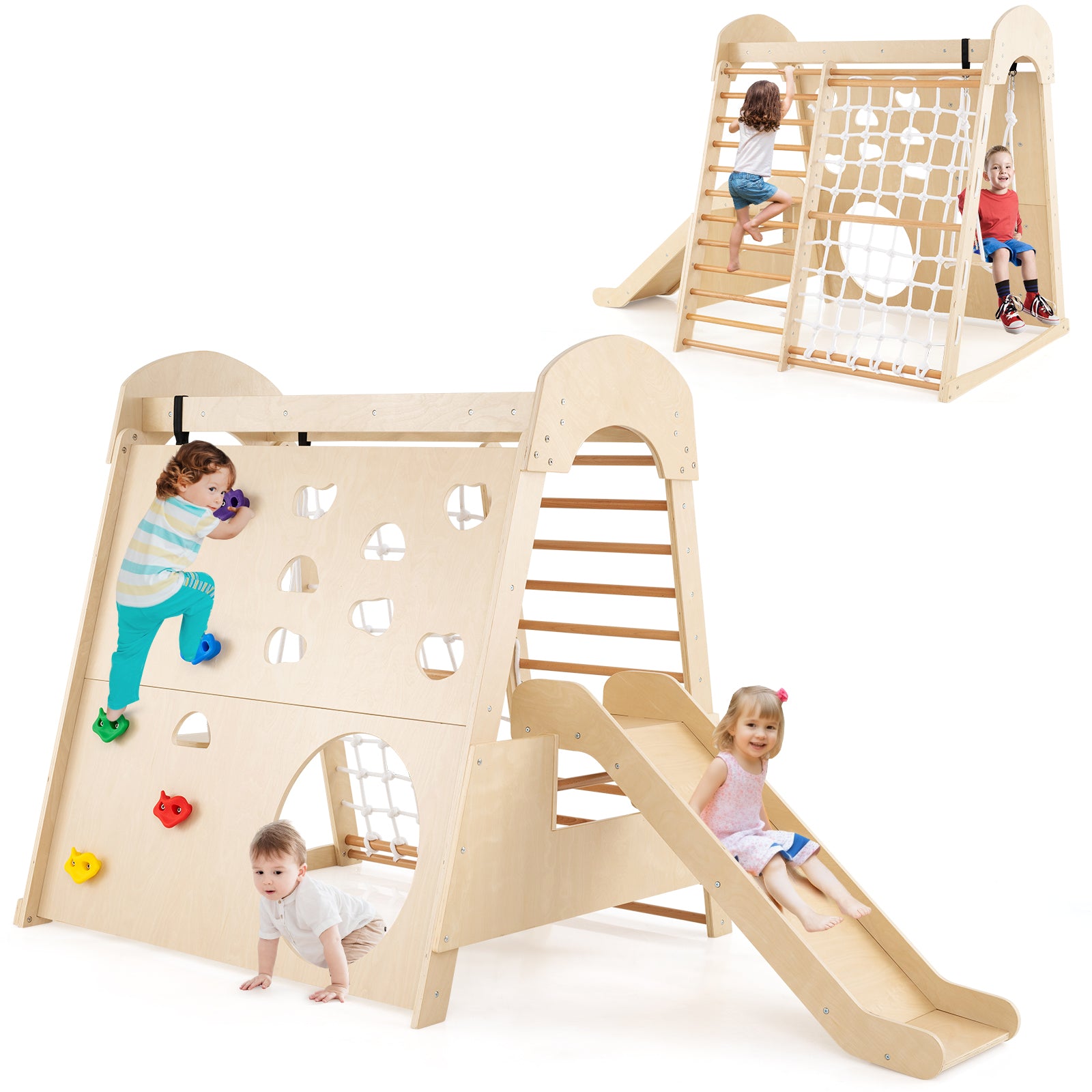 8-in-1 Indoor Jungle Gym, Montessori Climbing Playset for Kids Aged 3+ Years Old