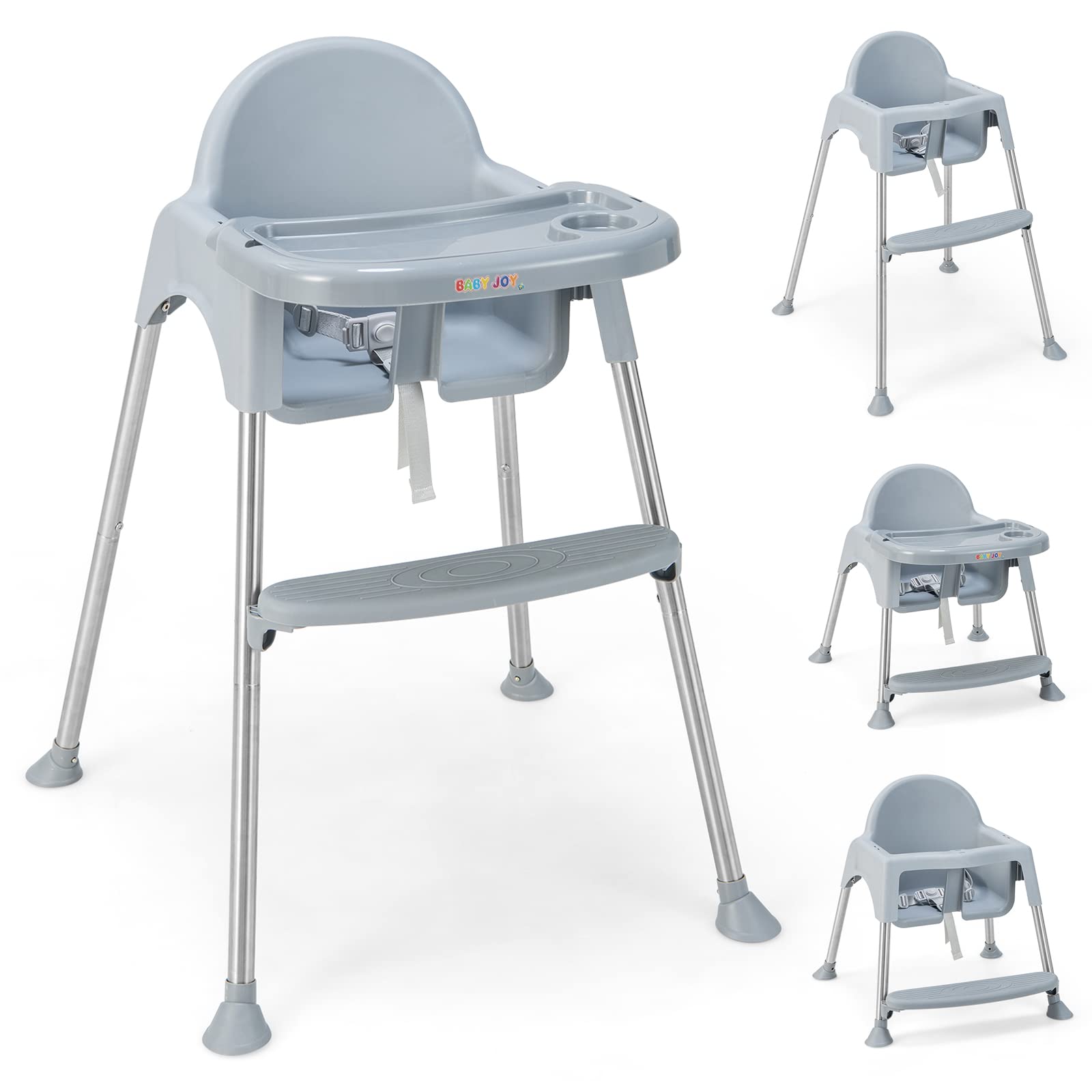  Baby High Chair, 4 in 1 Convertible Highchair with Adjustable Legs
