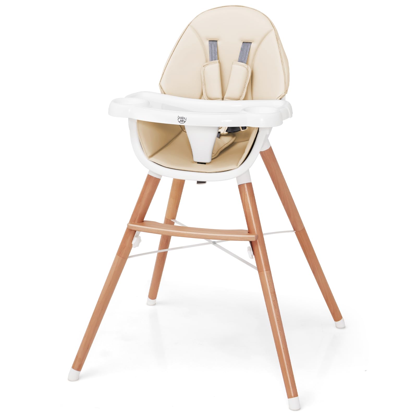 Baby High Chair, Wooden Highchair for Babies Infants w/Double 4-Gear Tray