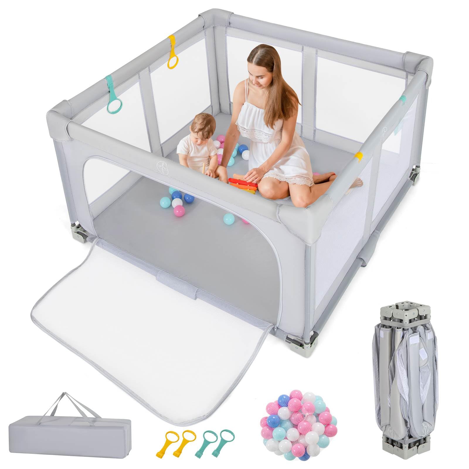  Baby Playpen, BPA-Free Foldable Toddlers Safety Fence Play Yard