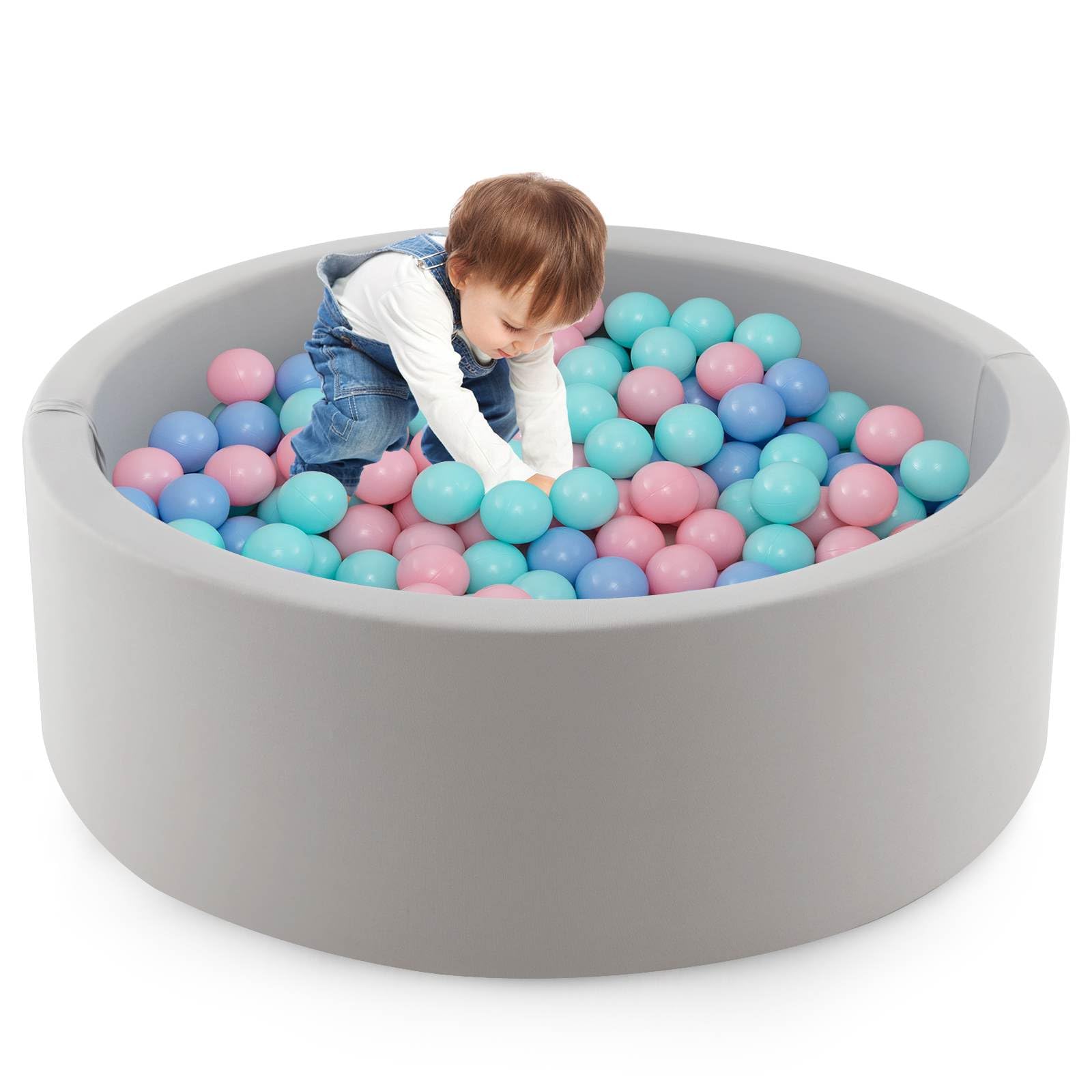  Foam Ball Pit for Kids, Soft Round Ball Pool Playpen Fence with 200 Ocean Balls & Storage Bag