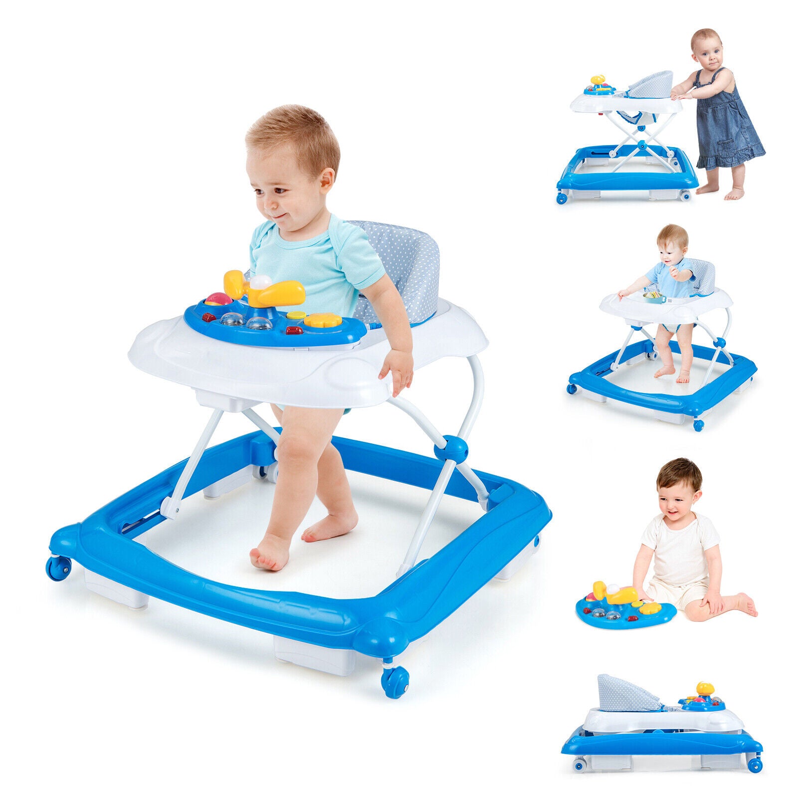  Foldable Baby Walker Adjustable Toddler Activity Center Push Walker