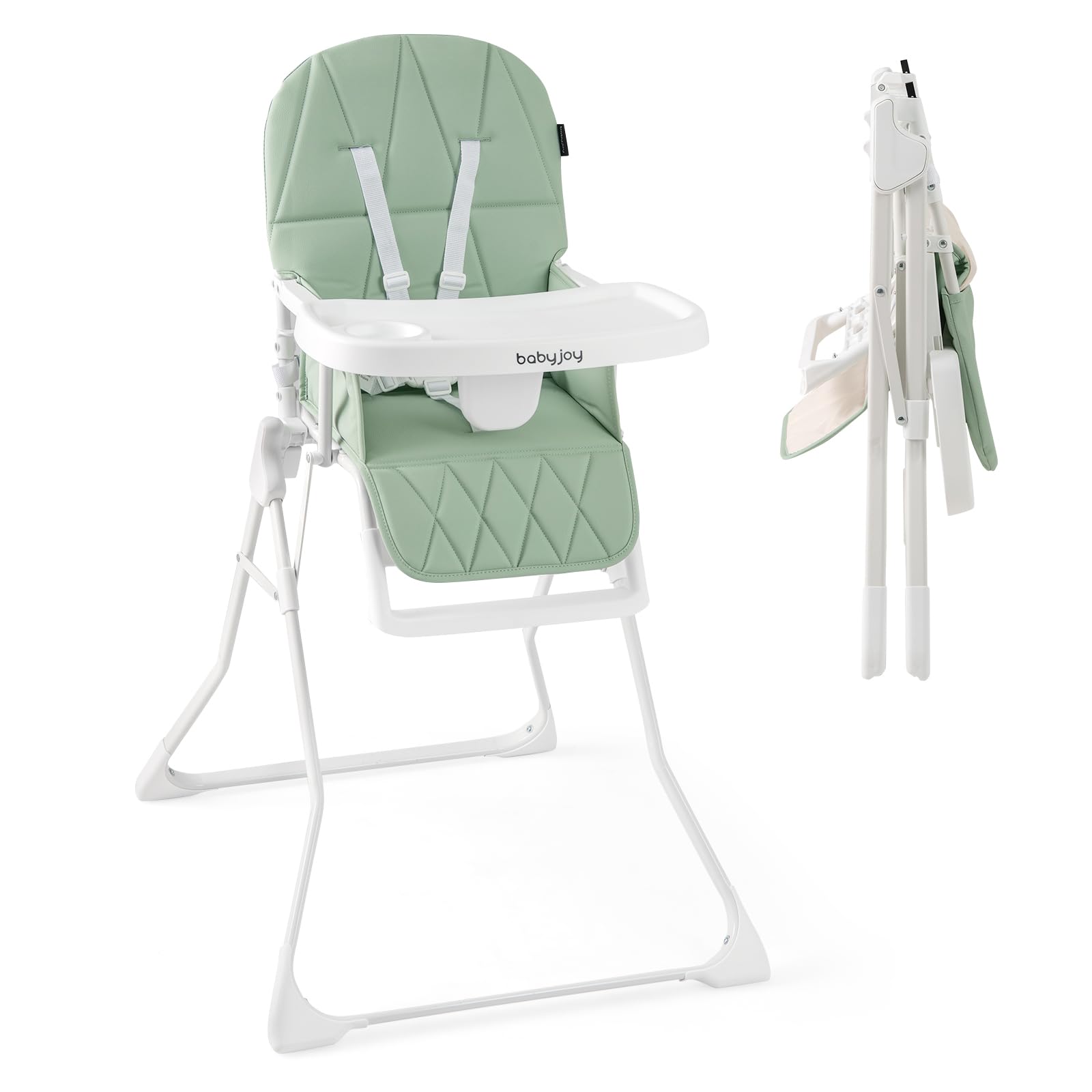  Foldable High Chair, Easy Clean Compact Highchair with Removable Adjustable Tray and PU Seat Cushion