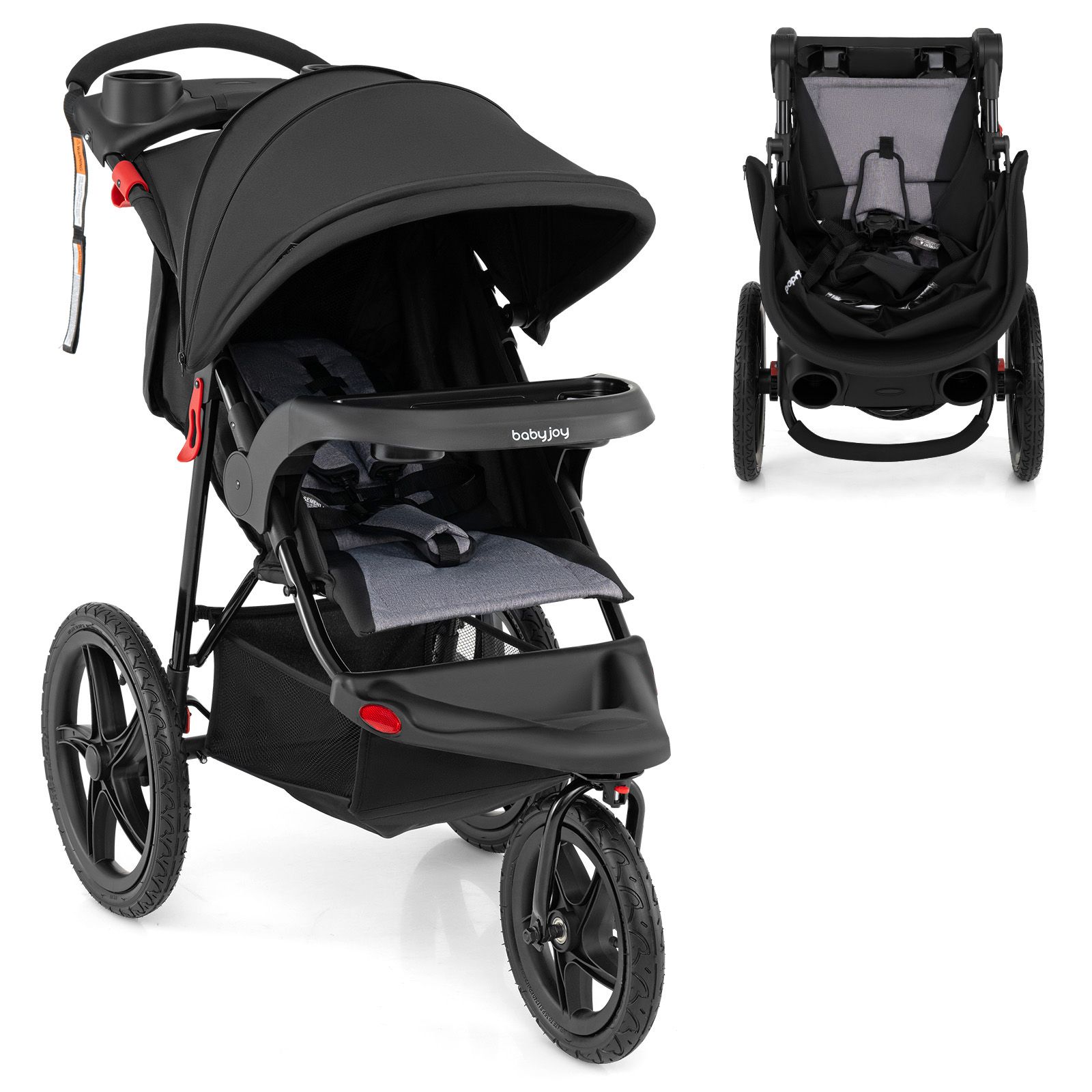 Foldable Jogger with Adjustable Canopy and Detachable Tray