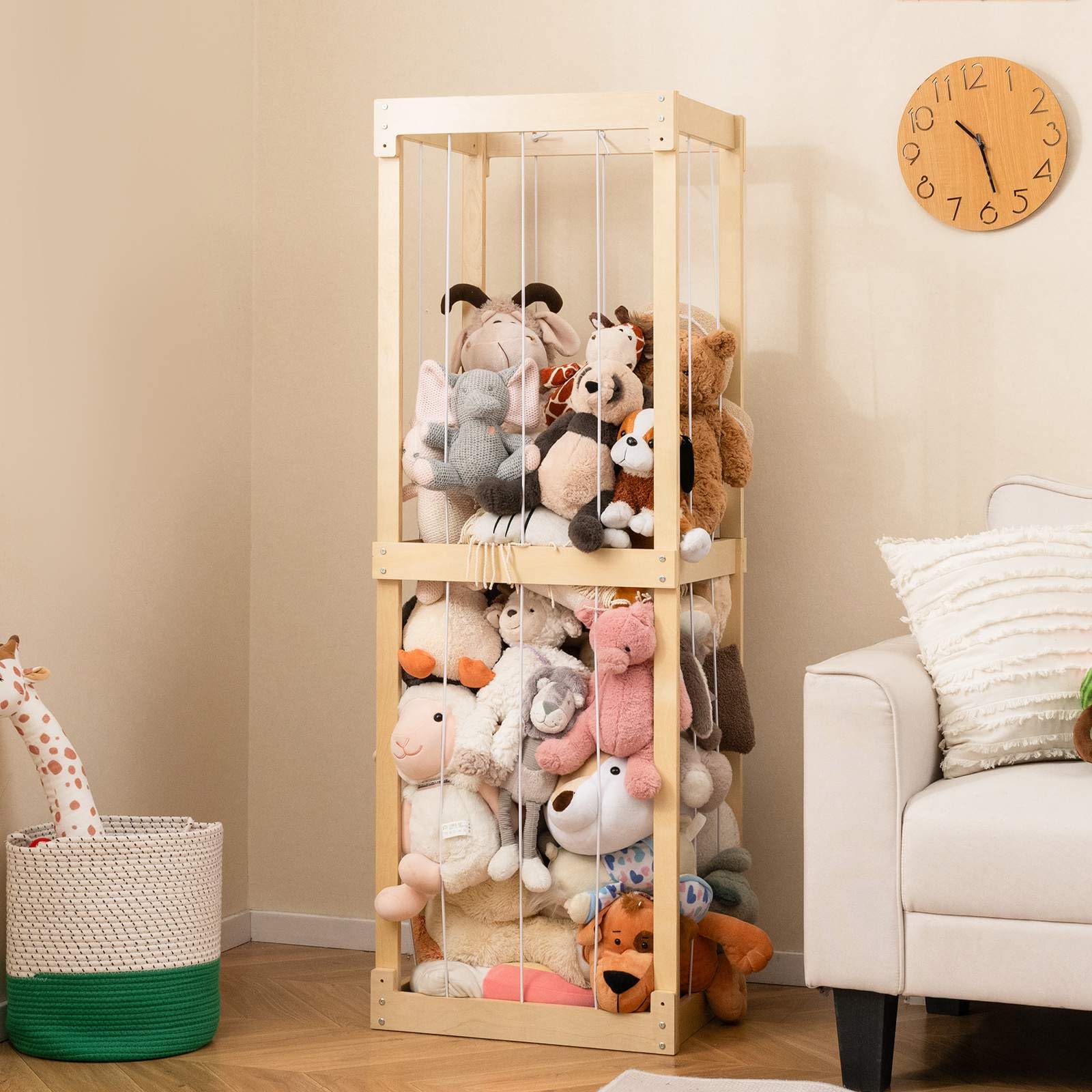 HONEY JOY 300L Large Stuffed Animal Storage, Space-saving Toy Storage Organiser w/Open Top & Elastic Cords
