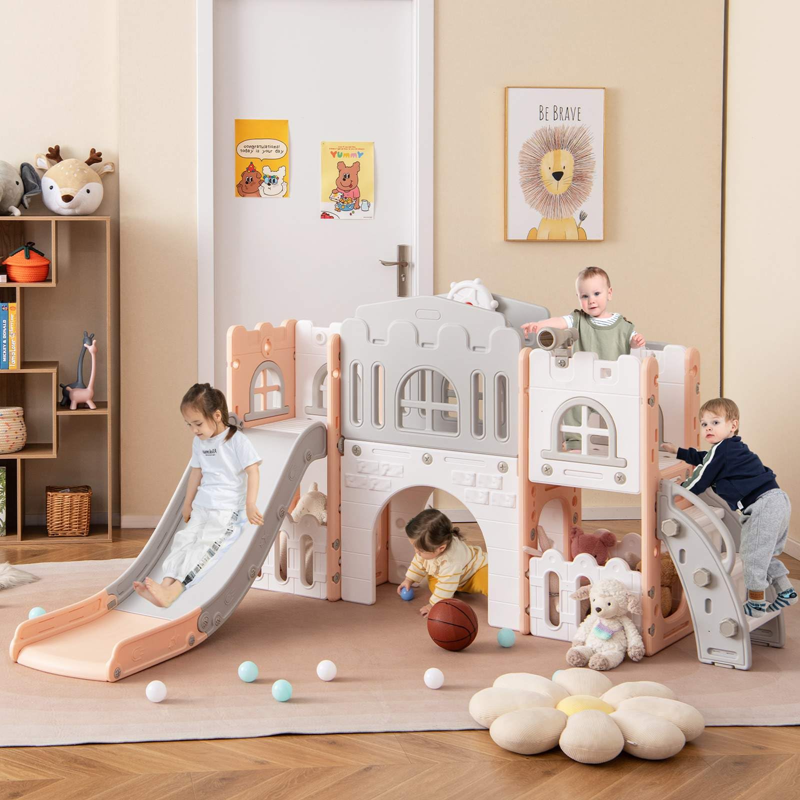 HONEY JOY All in 1 L-Shaped Slide for Toddlers Age 1-3