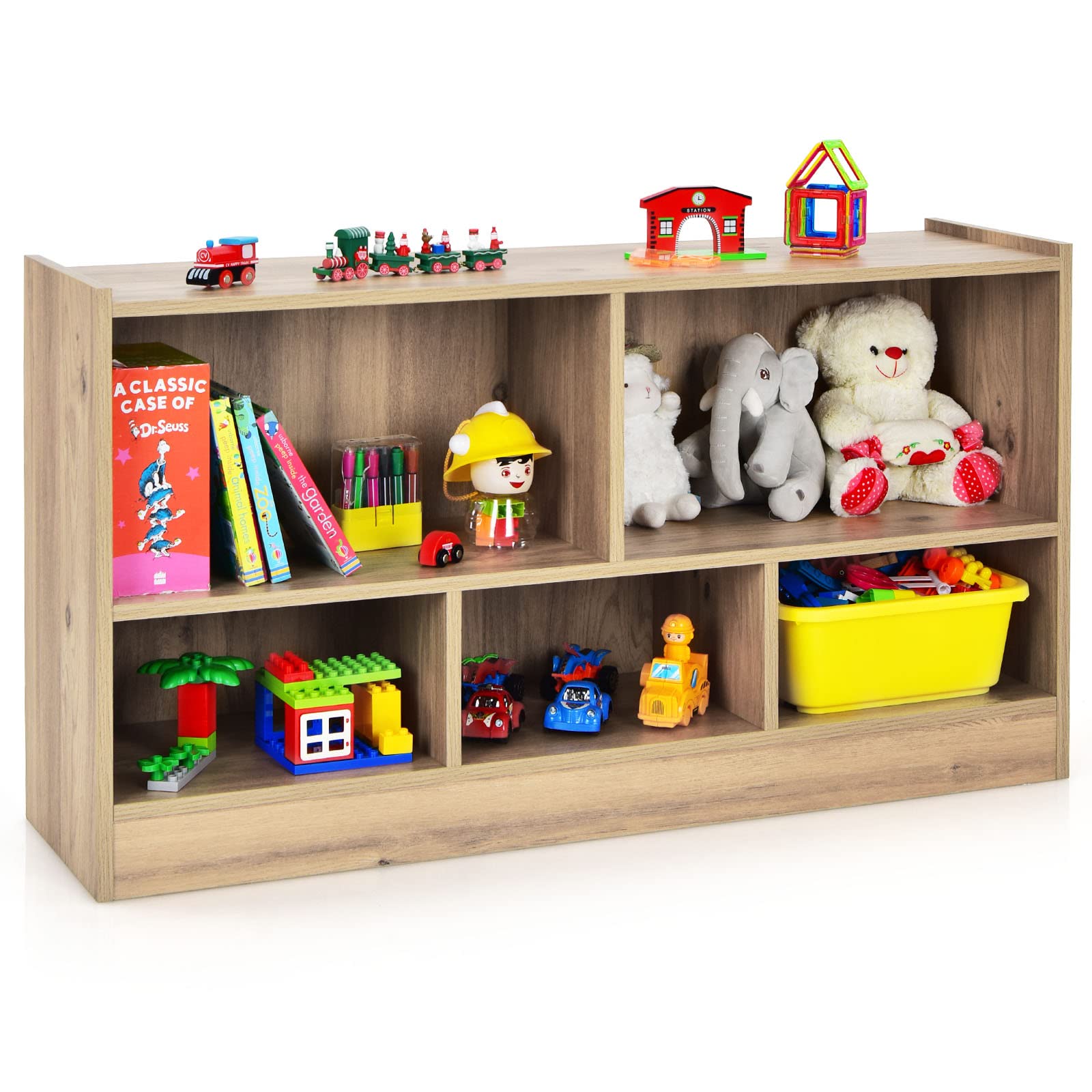  Kids Bookshelf & Toy Shelf, Storage Cabinet w/ 5 Compartments for Organizing Toys, Dolls