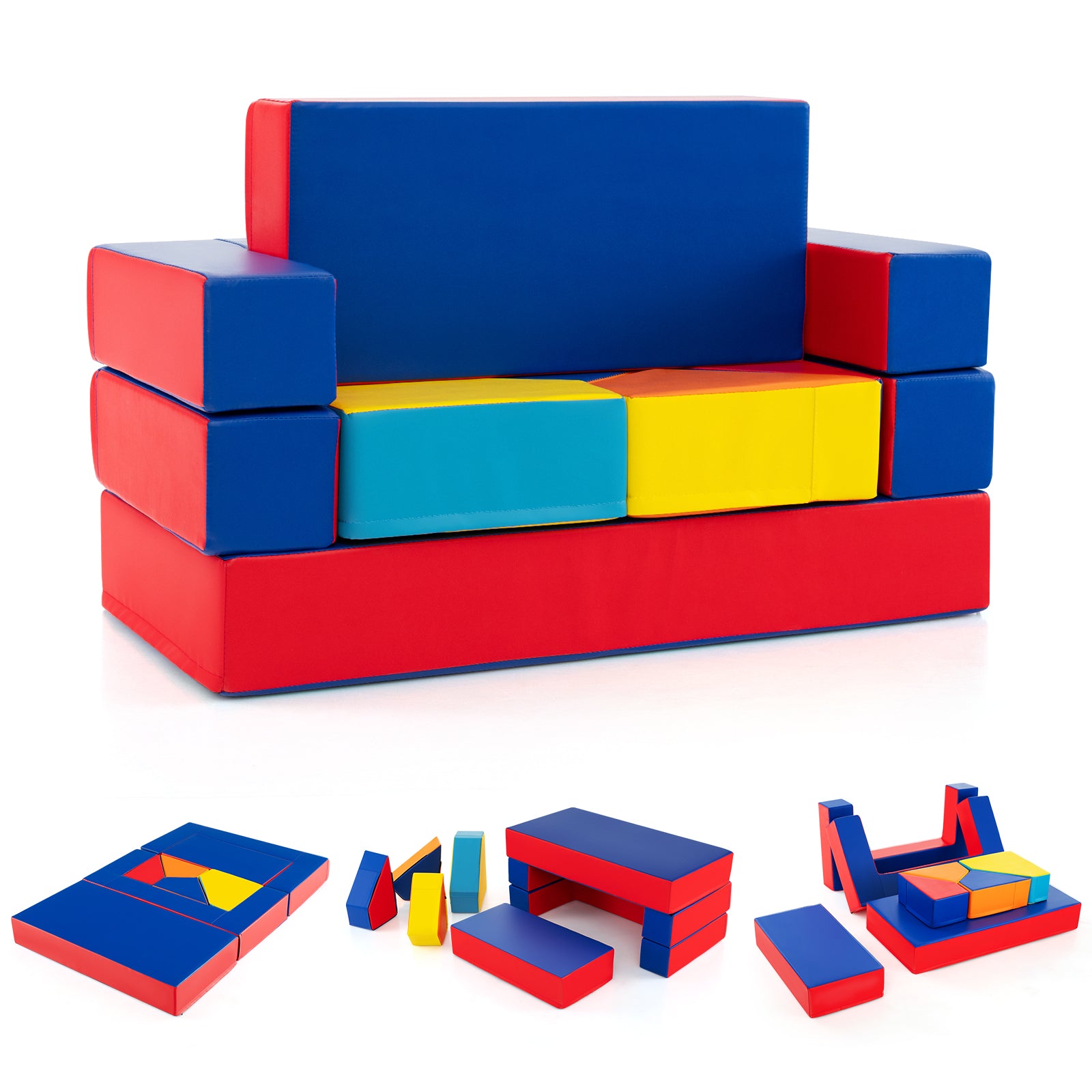  Kids Crawl & Climb Foam Play Set, 4-in-1 Soft Foam Building Blocks for Babies, Modular Kids Sofa